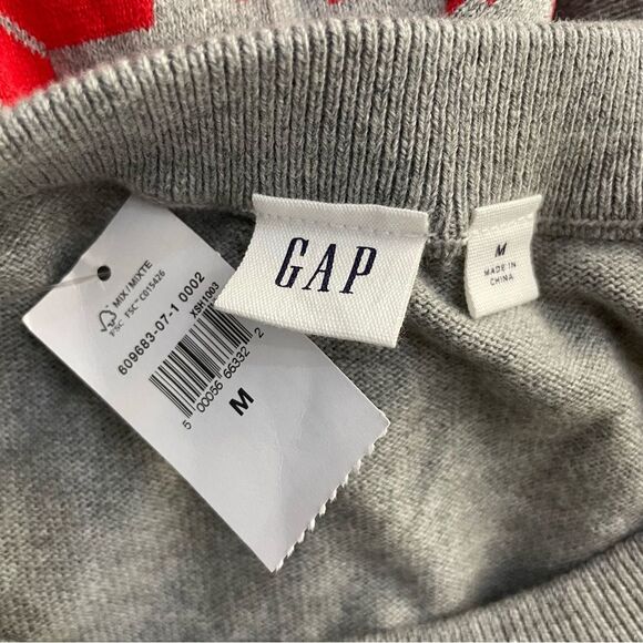 GAP Fair Isle Snowflake Gray Crewneck Sweater Sz Medium NEW‎ Cotton Lightweight - Picture 8 of 9